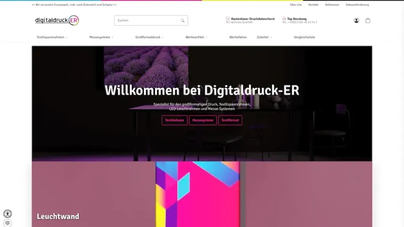 Screenshot of the Digitaldruck ER homepage