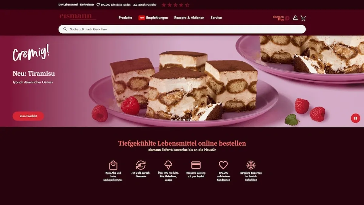 Screenshot of the Eismann homepage