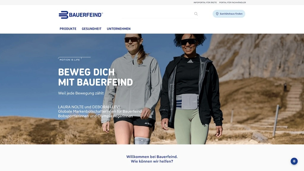 Screenshot of the Bauerfeind homepage