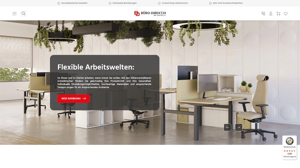 Screenshot of the Bürodirekt24 homepage