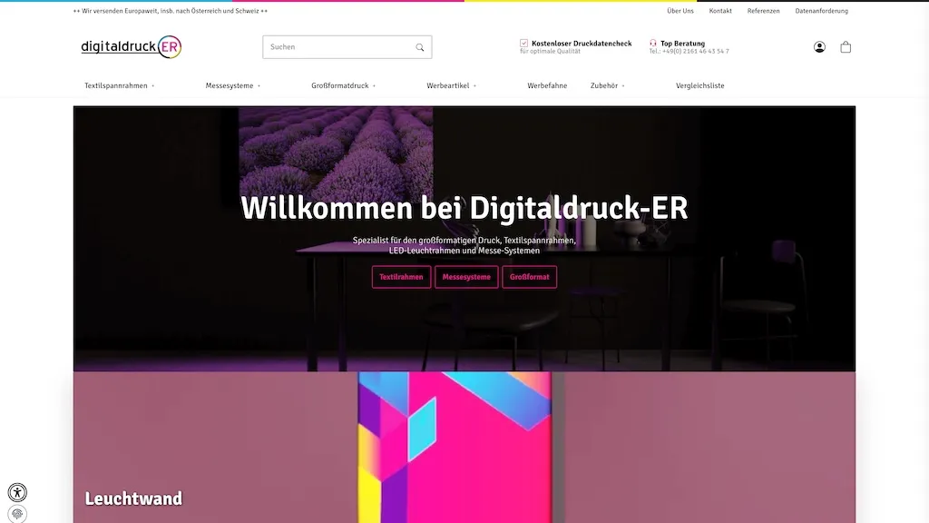 Screenshot of the Digitaldruck ER homepage