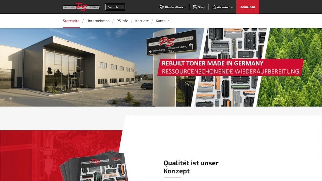 Screenshot of the Printservice homepage